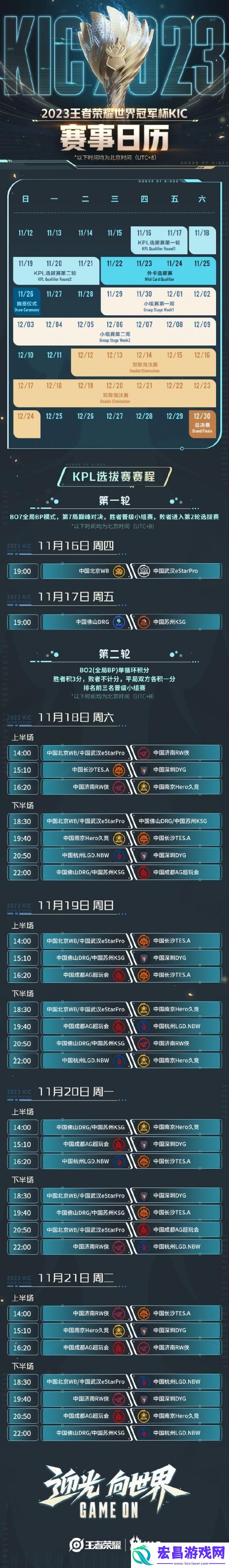 王者荣耀2023世冠KIC小组赛赛程表