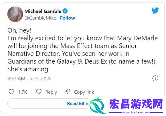 资深编剧MaryDeMarle官宣加盟质量效应开发小组