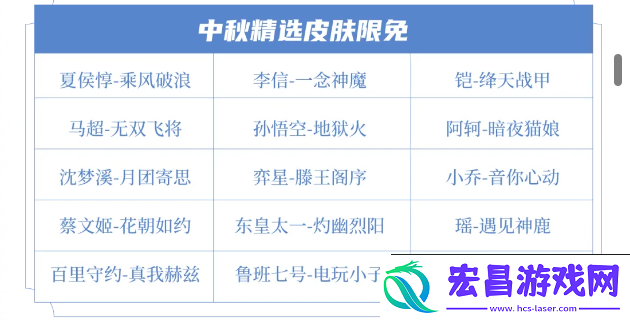 王者荣耀2024年中秋节限免皮肤什么时候上线
