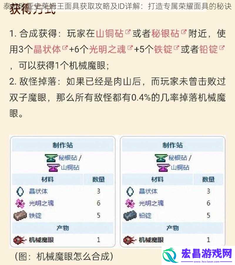泰拉瑞亚史莱姆王面具获取攻略及ID详解