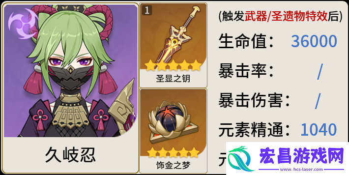 原神久岐忍毕业面板是什么