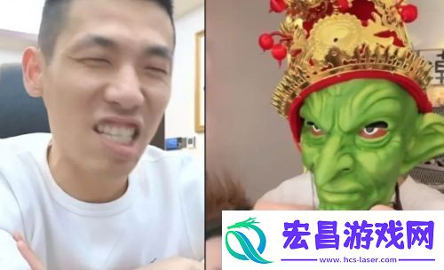 旭旭宝宝连麦旗下女主播现场戴小怪头套太辣眼看到长相不淡定了
