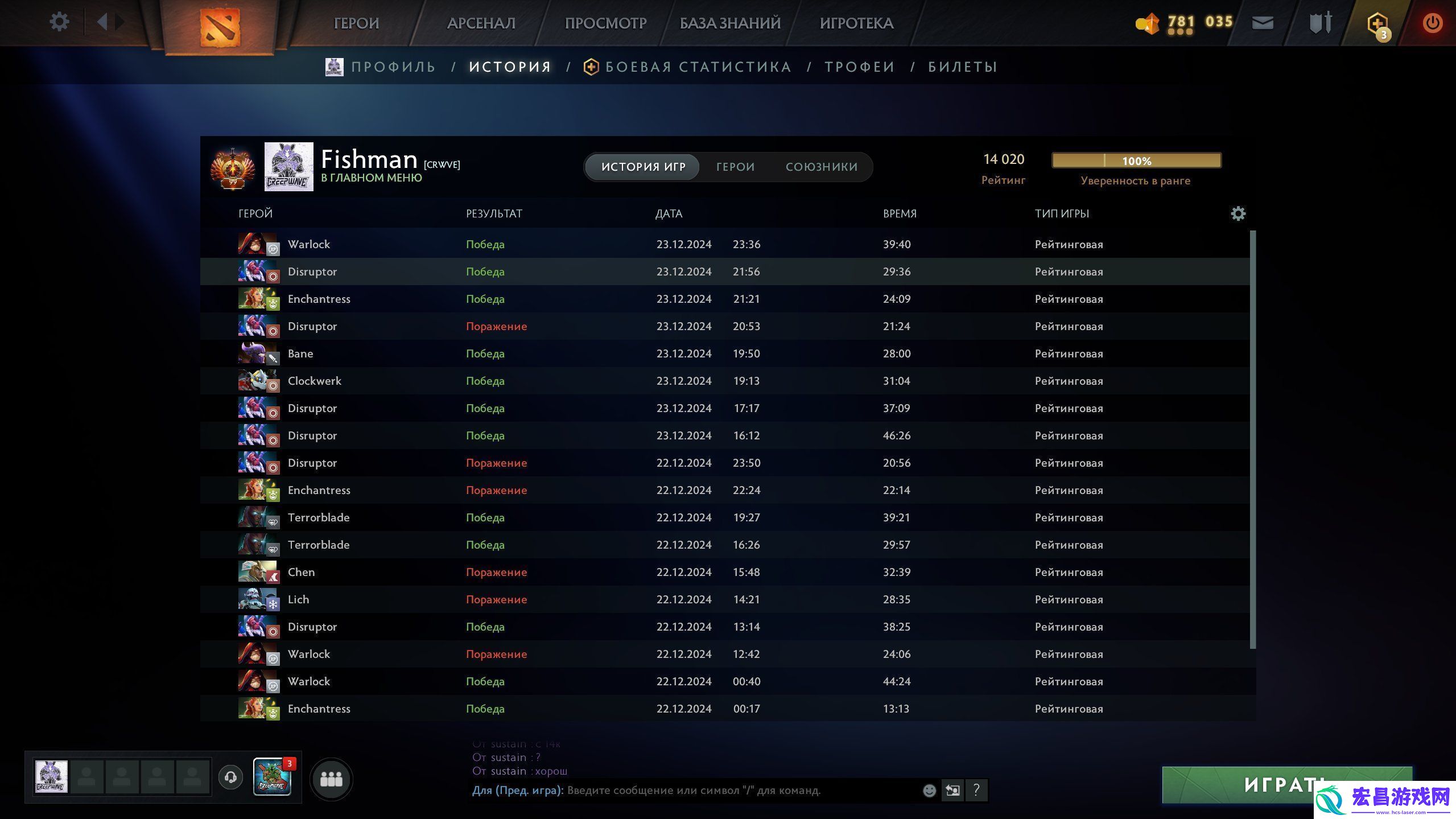Fishman的Dota2天梯积分达到了14000