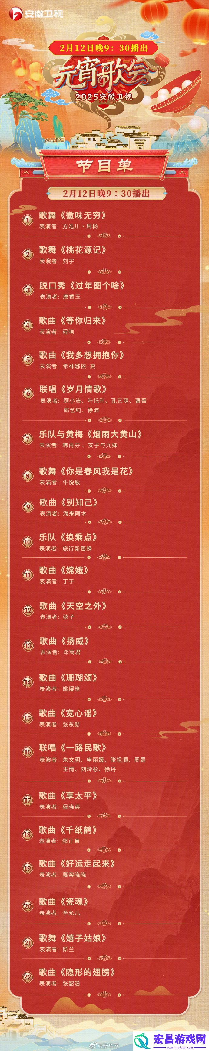 安徽卫视元宵晚会节目单一览2025