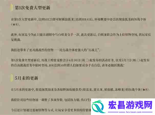 怪物猎人荒野中配什时候更新