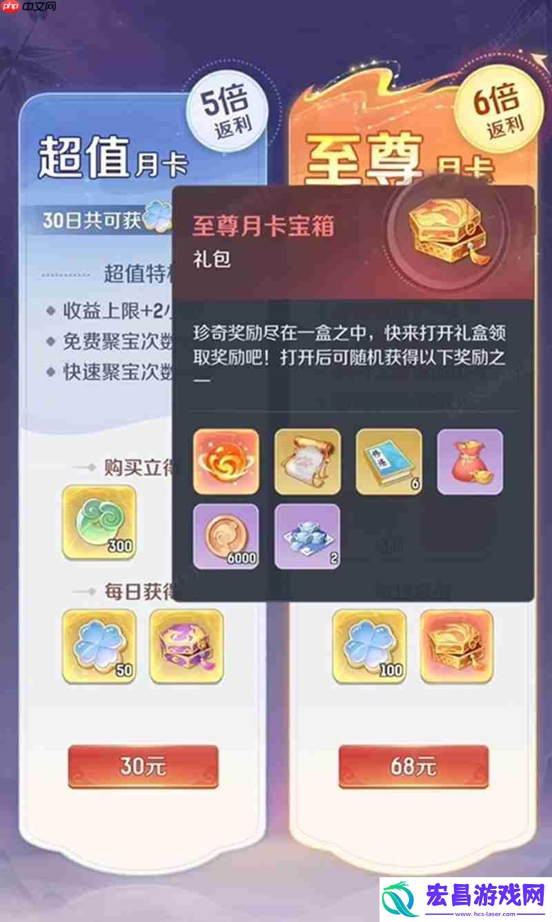 两种月卡福利详细对比