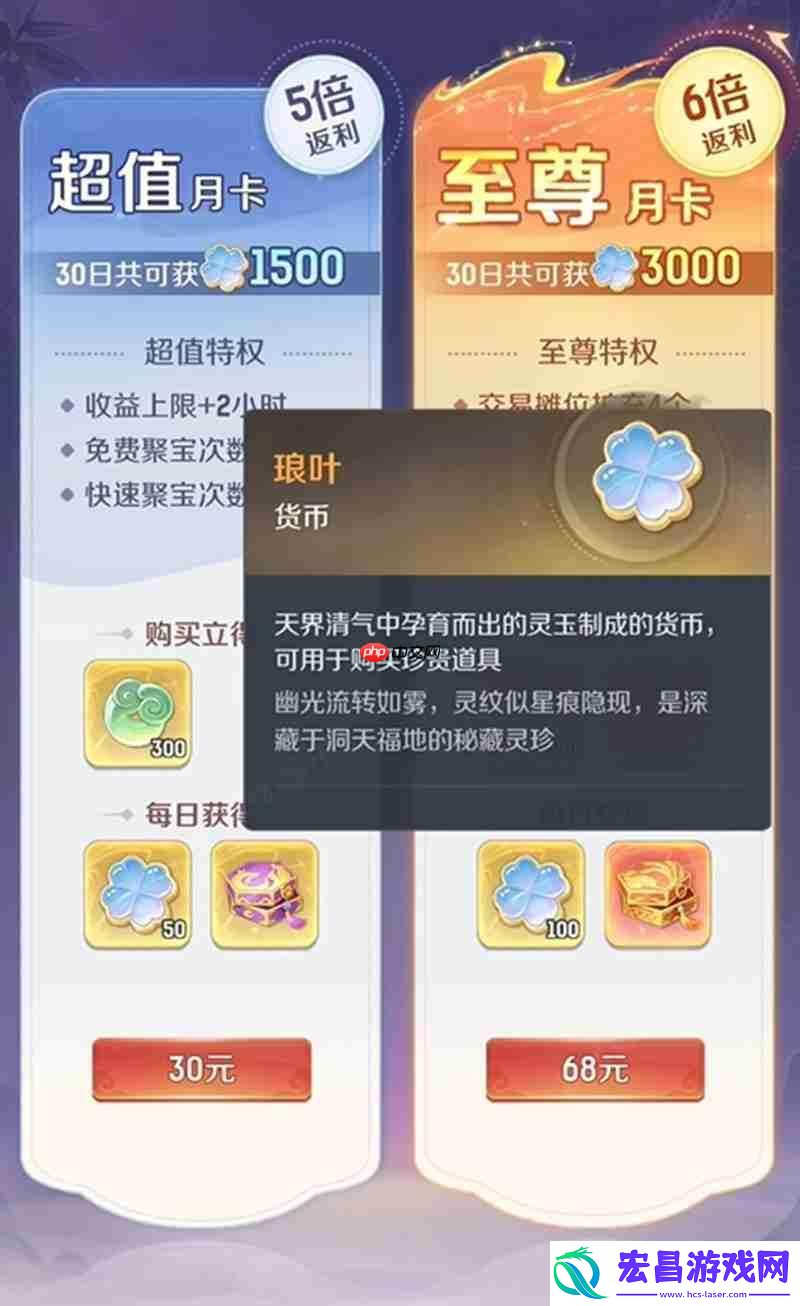 两种月卡福利详细对比