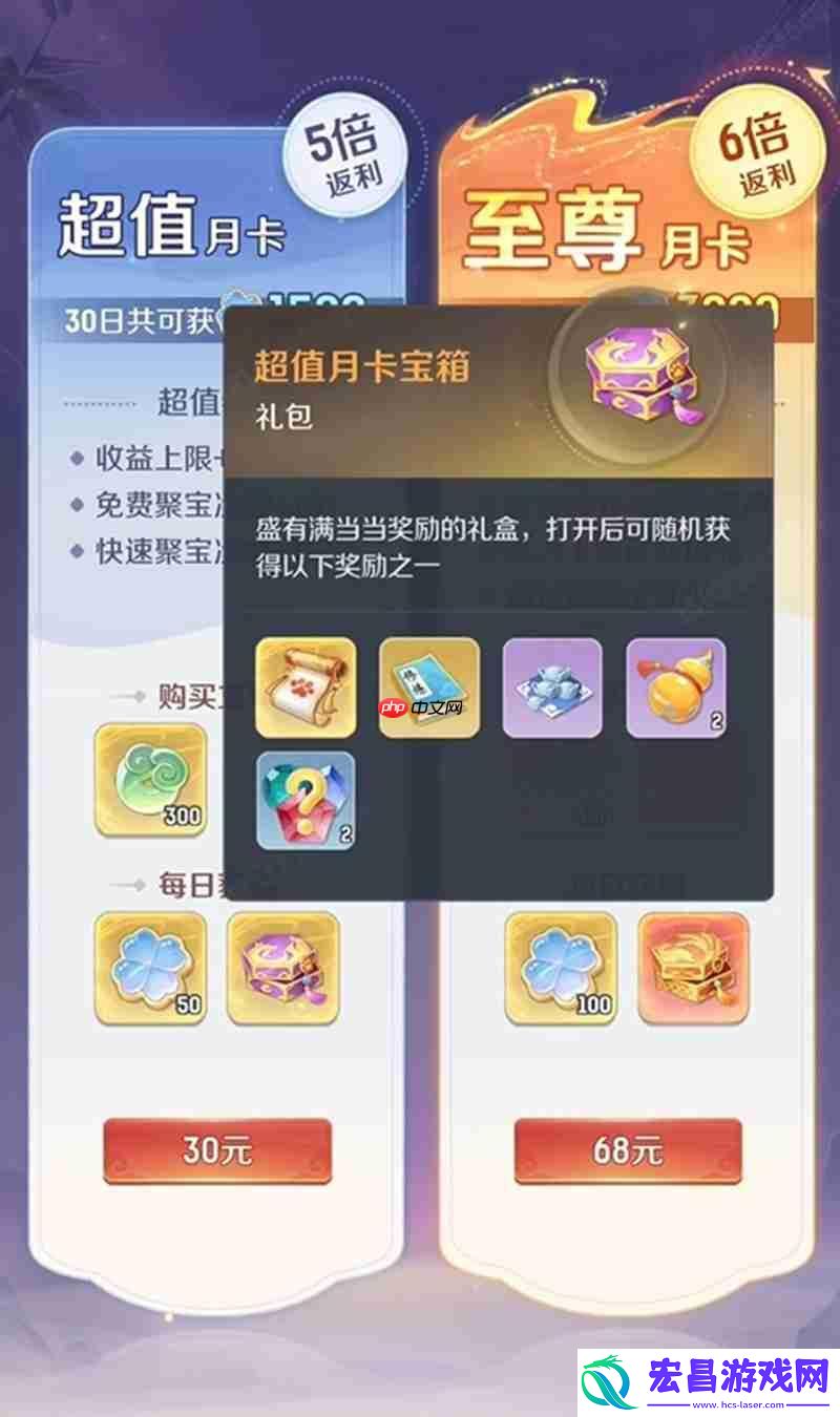 两种月卡福利详细对比
